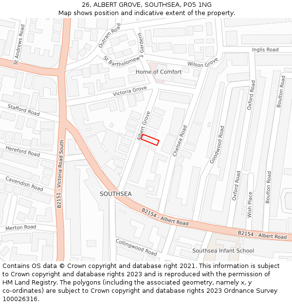 26, ALBERT GROVE, SOUTHSEA, PO5 1NG: Location map and indicative extent of plot