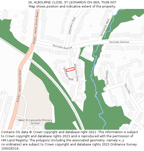 26, ALBOURNE CLOSE, ST LEONARDS-ON-SEA, TN38 0GT: Location map and indicative extent of plot