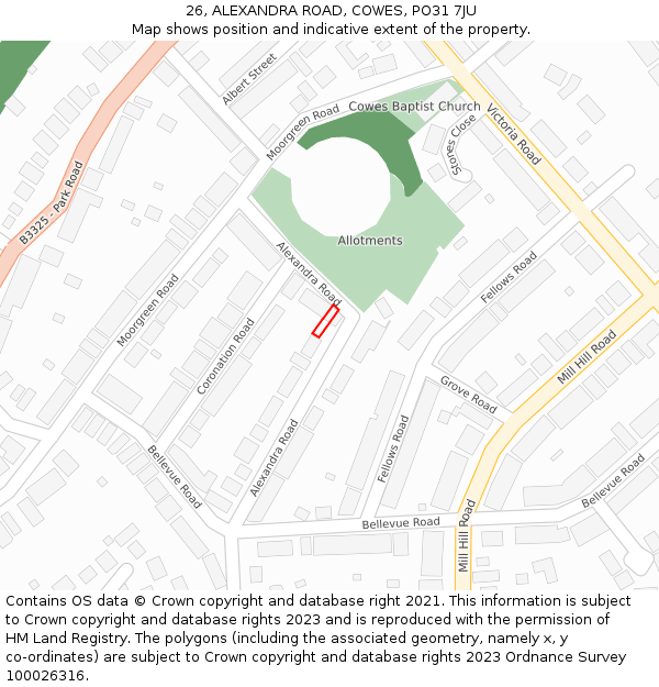 26, ALEXANDRA ROAD, COWES, PO31 7JU: Location map and indicative extent of plot