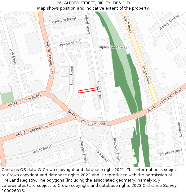 26, ALFRED STREET, RIPLEY, DE5 3LD: Location map and indicative extent of plot