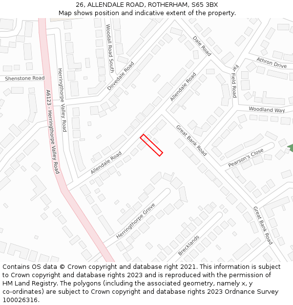 26, ALLENDALE ROAD, ROTHERHAM, S65 3BX: Location map and indicative extent of plot