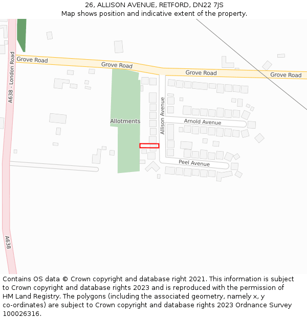 26, ALLISON AVENUE, RETFORD, DN22 7JS: Location map and indicative extent of plot