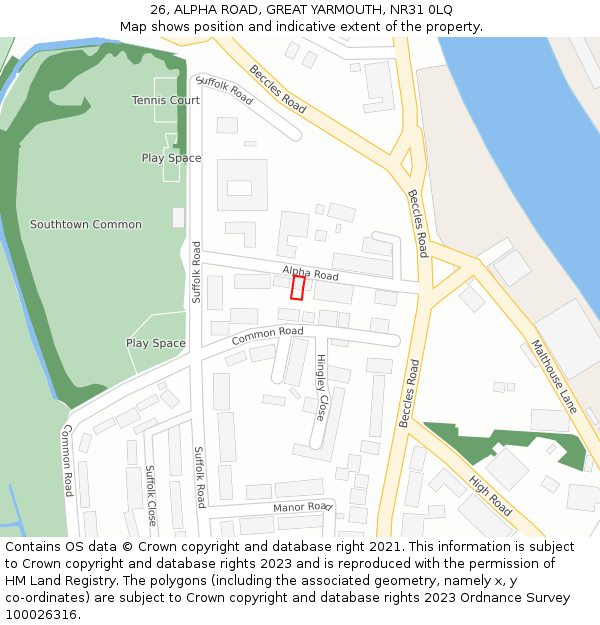 26, ALPHA ROAD, GREAT YARMOUTH, NR31 0LQ: Location map and indicative extent of plot
