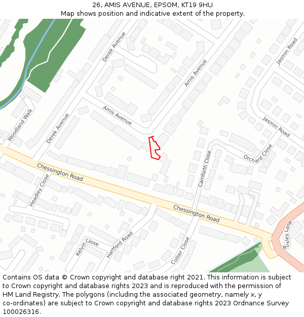 26, AMIS AVENUE, EPSOM, KT19 9HU: Location map and indicative extent of plot
