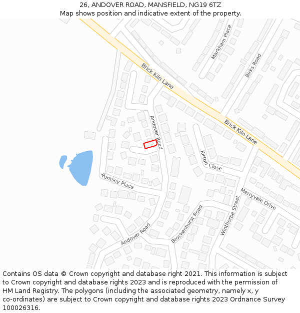 26, ANDOVER ROAD, MANSFIELD, NG19 6TZ: Location map and indicative extent of plot
