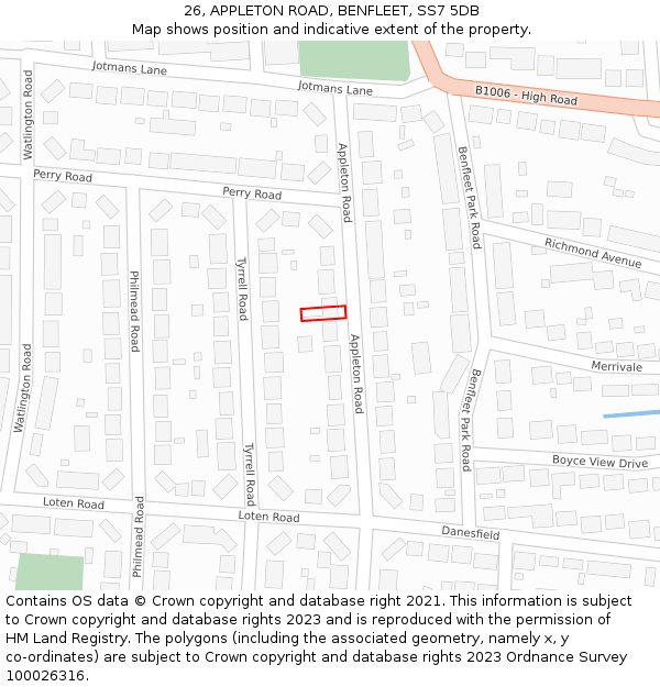 26, APPLETON ROAD, BENFLEET, SS7 5DB: Location map and indicative extent of plot