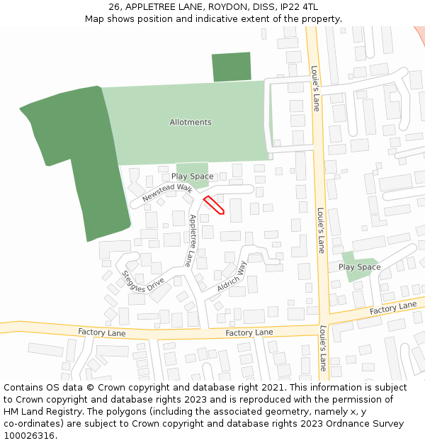 26, APPLETREE LANE, ROYDON, DISS, IP22 4TL: Location map and indicative extent of plot