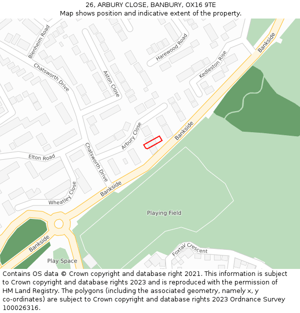 26, ARBURY CLOSE, BANBURY, OX16 9TE: Location map and indicative extent of plot