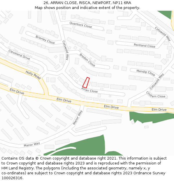 26, ARRAN CLOSE, RISCA, NEWPORT, NP11 6RA: Location map and indicative extent of plot