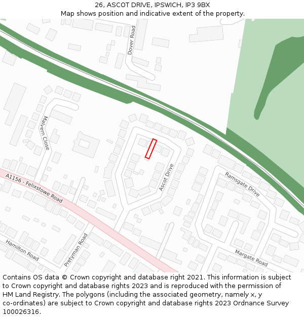 26, ASCOT DRIVE, IPSWICH, IP3 9BX: Location map and indicative extent of plot