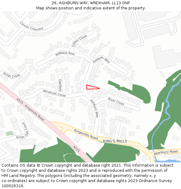 26, ASHBURN WAY, WREXHAM, LL13 0NP: Location map and indicative extent of plot