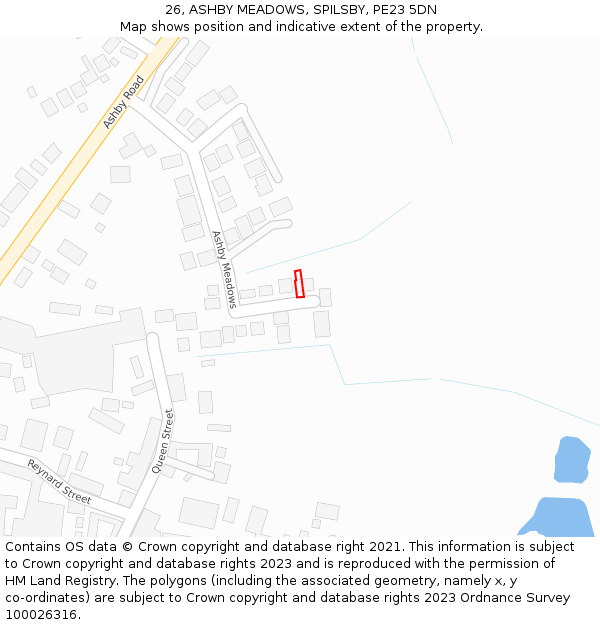 26, ASHBY MEADOWS, SPILSBY, PE23 5DN: Location map and indicative extent of plot