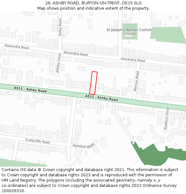 26, ASHBY ROAD, BURTON-ON-TRENT, DE15 0LG: Location map and indicative extent of plot