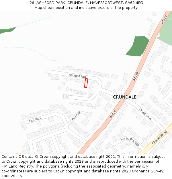26, ASHFORD PARK, CRUNDALE, HAVERFORDWEST, SA62 4FG: Location map and indicative extent of plot