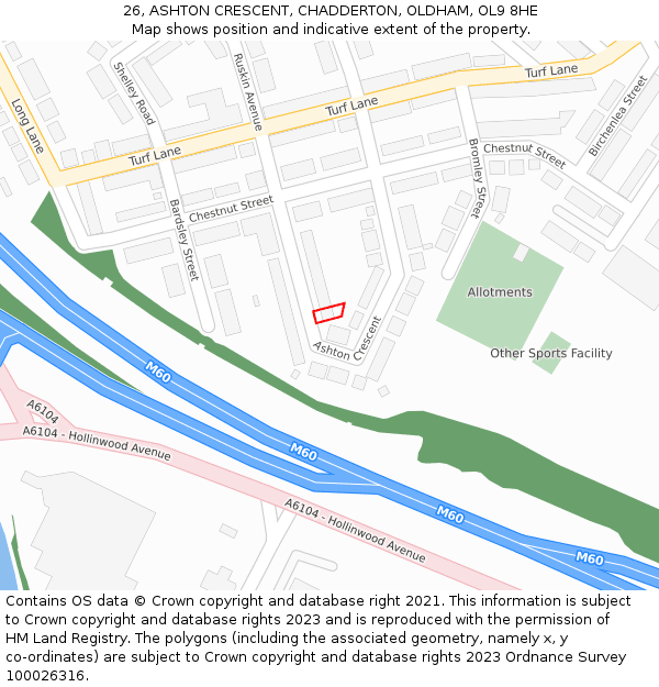 26, ASHTON CRESCENT, CHADDERTON, OLDHAM, OL9 8HE: Location map and indicative extent of plot