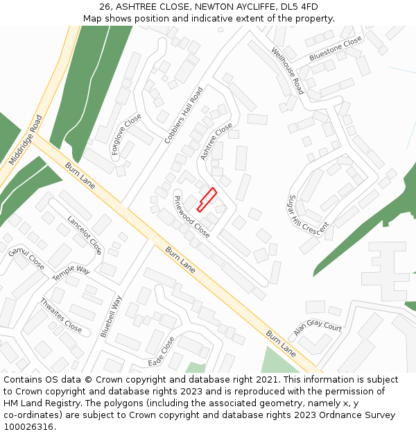 26, ASHTREE CLOSE, NEWTON AYCLIFFE, DL5 4FD: Location map and indicative extent of plot