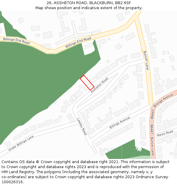 26, ASSHETON ROAD, BLACKBURN, BB2 6SF: Location map and indicative extent of plot