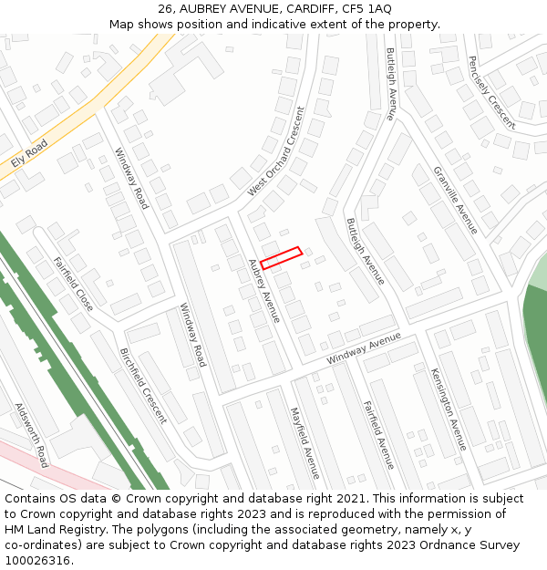 26, AUBREY AVENUE, CARDIFF, CF5 1AQ: Location map and indicative extent of plot