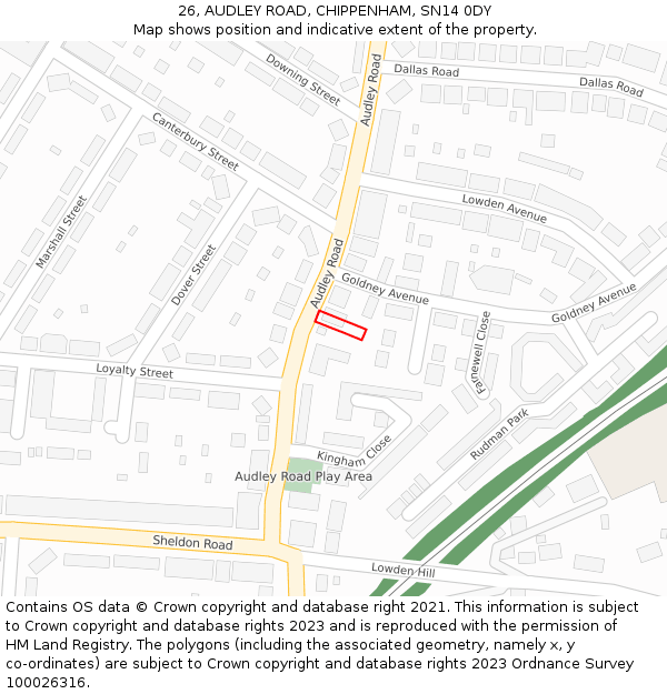 26, AUDLEY ROAD, CHIPPENHAM, SN14 0DY: Location map and indicative extent of plot