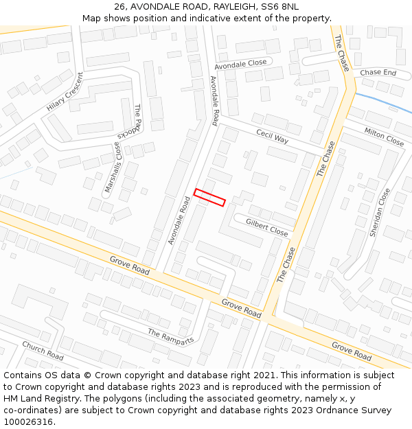 26, AVONDALE ROAD, RAYLEIGH, SS6 8NL: Location map and indicative extent of plot