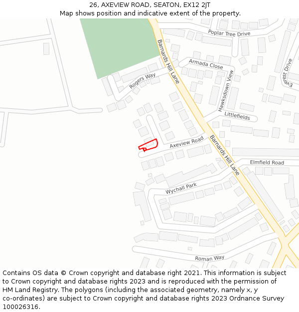 26, AXEVIEW ROAD, SEATON, EX12 2JT: Location map and indicative extent of plot