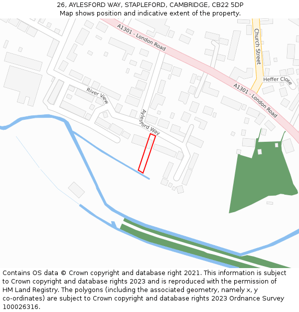 26, AYLESFORD WAY, STAPLEFORD, CAMBRIDGE, CB22 5DP: Location map and indicative extent of plot