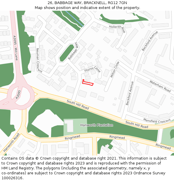 26, BABBAGE WAY, BRACKNELL, RG12 7GN: Location map and indicative extent of plot
