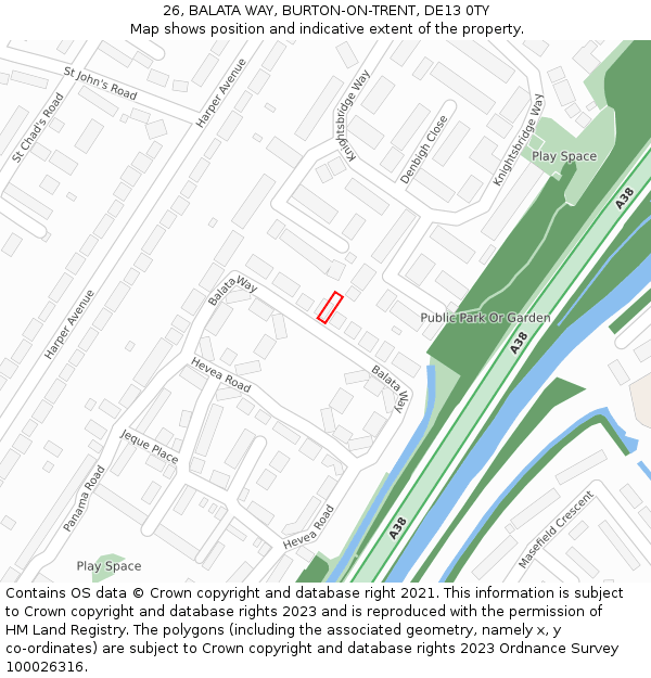 26, BALATA WAY, BURTON-ON-TRENT, DE13 0TY: Location map and indicative extent of plot