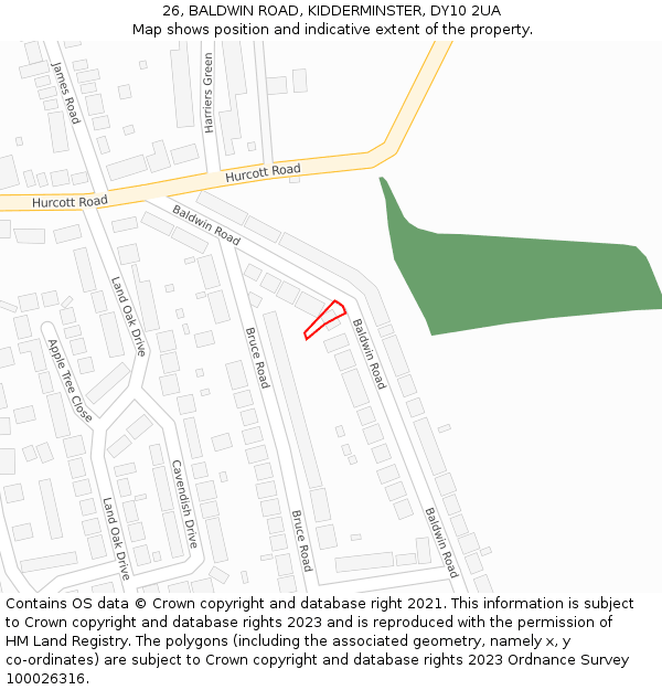 26, BALDWIN ROAD, KIDDERMINSTER, DY10 2UA: Location map and indicative extent of plot
