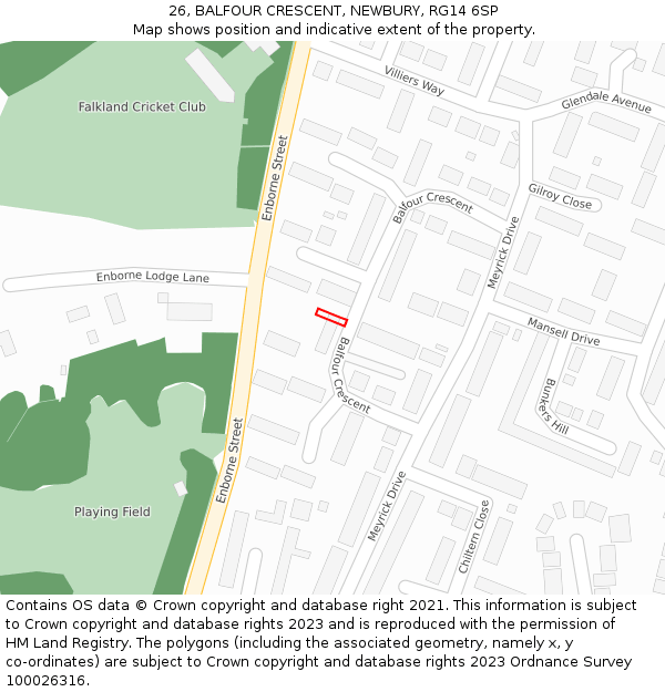 26, BALFOUR CRESCENT, NEWBURY, RG14 6SP: Location map and indicative extent of plot