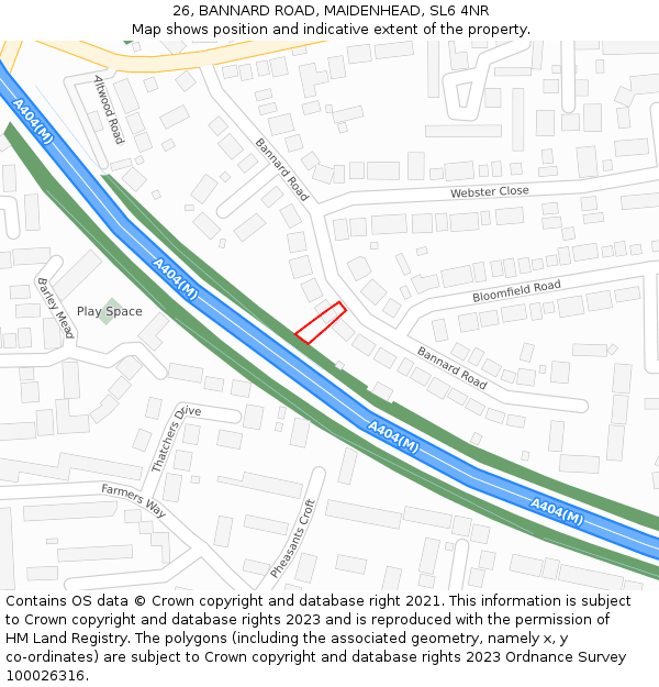 26, BANNARD ROAD, MAIDENHEAD, SL6 4NR: Location map and indicative extent of plot