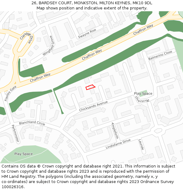 26, BARDSEY COURT, MONKSTON, MILTON KEYNES, MK10 9DL: Location map and indicative extent of plot