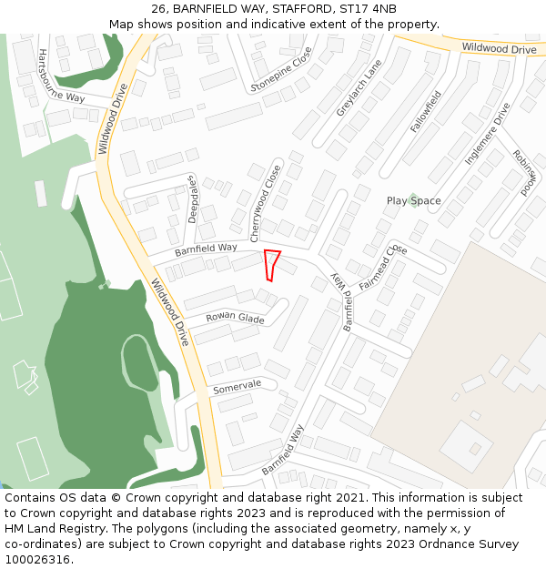 26, BARNFIELD WAY, STAFFORD, ST17 4NB: Location map and indicative extent of plot