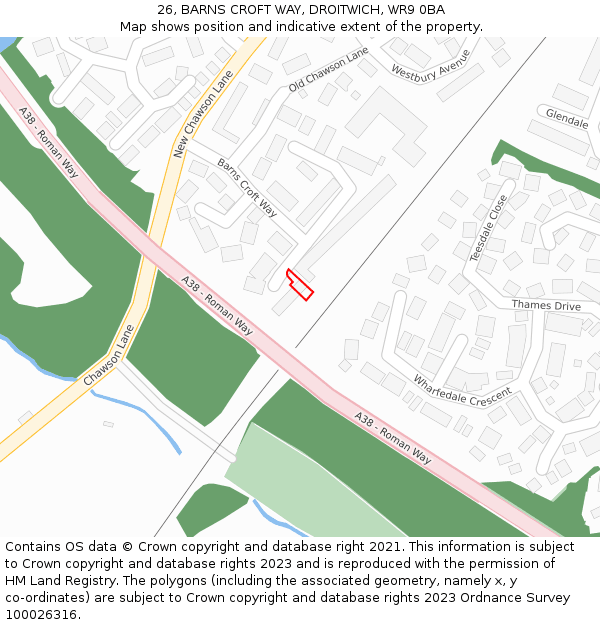 26, BARNS CROFT WAY, DROITWICH, WR9 0BA: Location map and indicative extent of plot