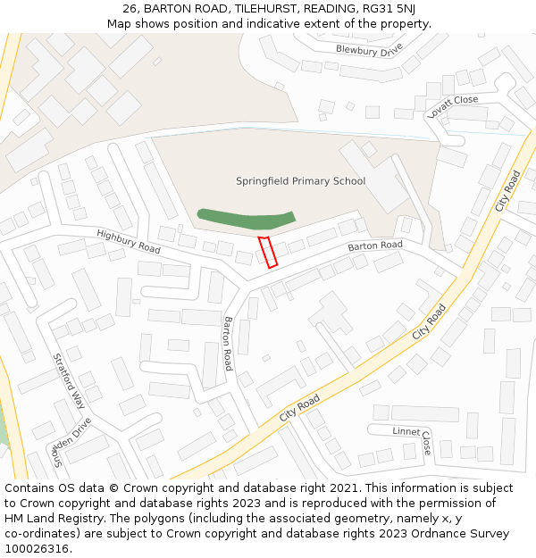 26, BARTON ROAD, TILEHURST, READING, RG31 5NJ: Location map and indicative extent of plot