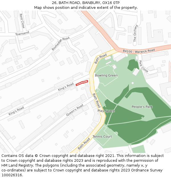 26, BATH ROAD, BANBURY, OX16 0TP: Location map and indicative extent of plot