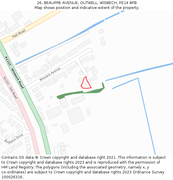 26, BEAUPRE AVENUE, OUTWELL, WISBECH, PE14 8PB: Location map and indicative extent of plot