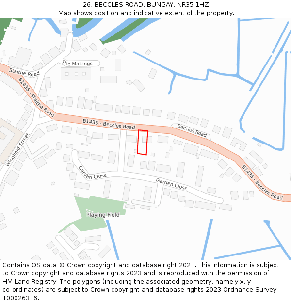 26, BECCLES ROAD, BUNGAY, NR35 1HZ: Location map and indicative extent of plot
