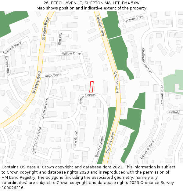 26, BEECH AVENUE, SHEPTON MALLET, BA4 5XW: Location map and indicative extent of plot