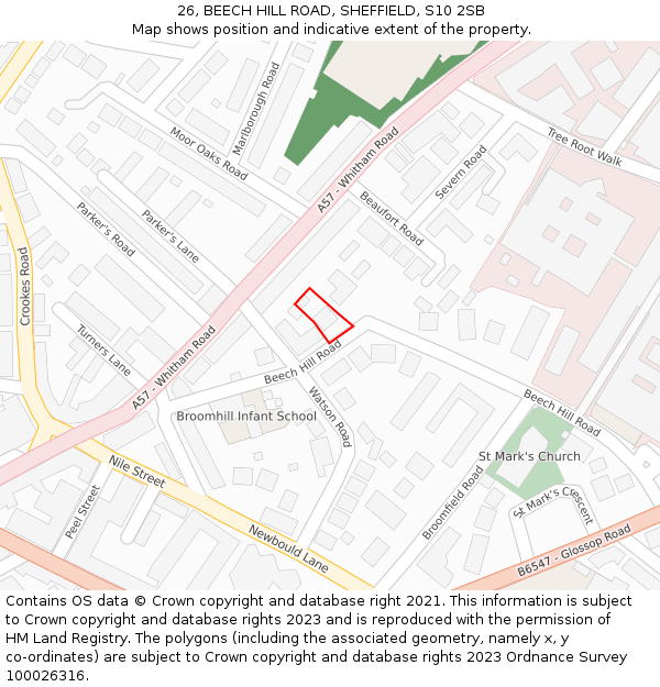 26, BEECH HILL ROAD, SHEFFIELD, S10 2SB: Location map and indicative extent of plot