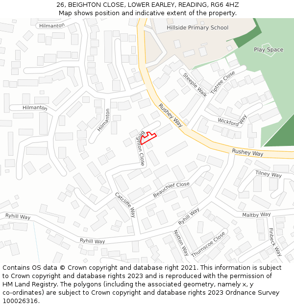 26, BEIGHTON CLOSE, LOWER EARLEY, READING, RG6 4HZ: Location map and indicative extent of plot