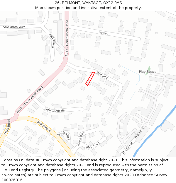 26, BELMONT, WANTAGE, OX12 9AS: Location map and indicative extent of plot