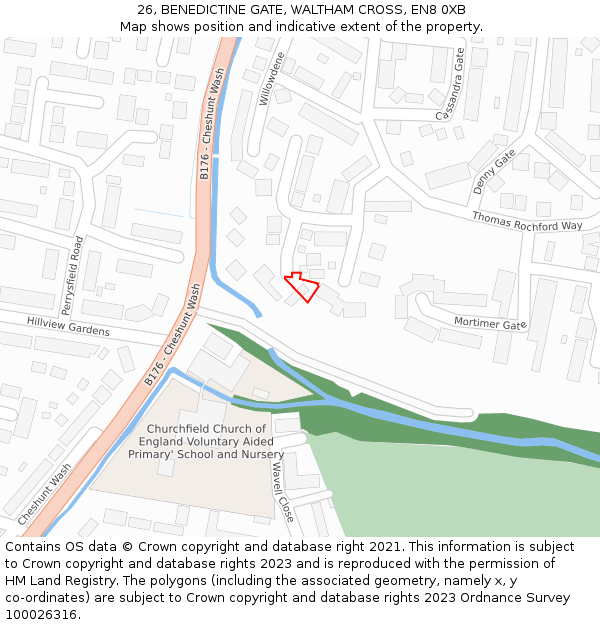 26, BENEDICTINE GATE, WALTHAM CROSS, EN8 0XB: Location map and indicative extent of plot