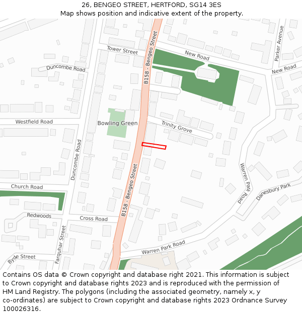 26, BENGEO STREET, HERTFORD, SG14 3ES: Location map and indicative extent of plot