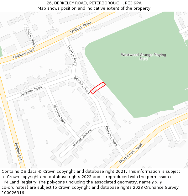 26, BERKELEY ROAD, PETERBOROUGH, PE3 9PA: Location map and indicative extent of plot