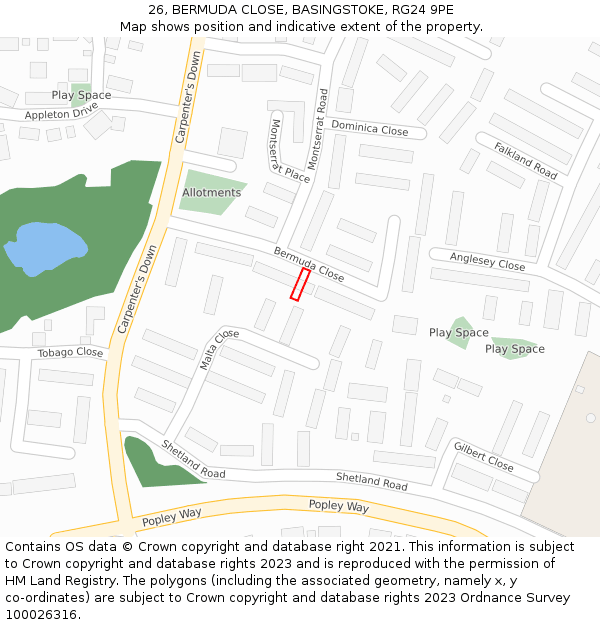 26, BERMUDA CLOSE, BASINGSTOKE, RG24 9PE: Location map and indicative extent of plot
