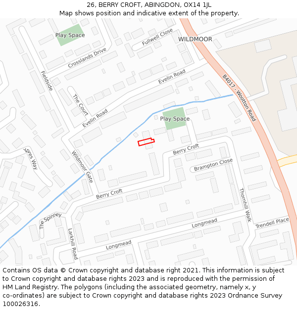 26, BERRY CROFT, ABINGDON, OX14 1JL: Location map and indicative extent of plot