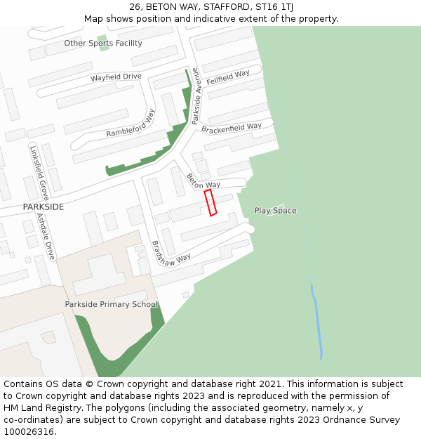 26, BETON WAY, STAFFORD, ST16 1TJ: Location map and indicative extent of plot
