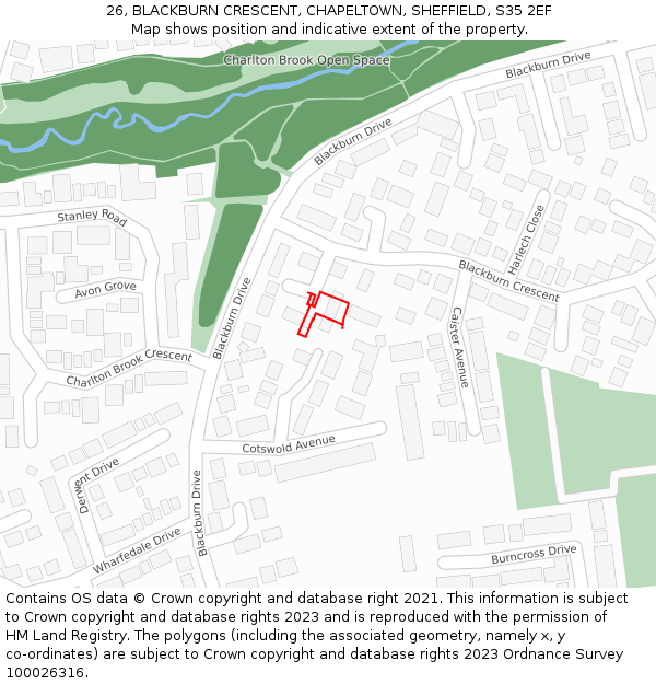 26, BLACKBURN CRESCENT, CHAPELTOWN, SHEFFIELD, S35 2EF: Location map and indicative extent of plot