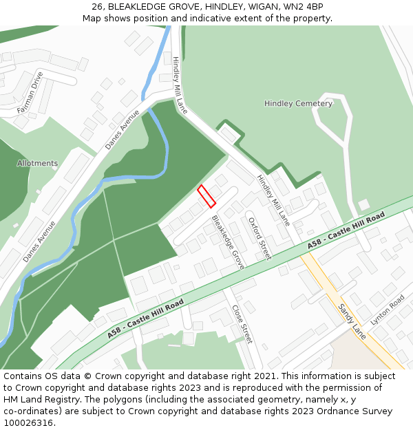 26, BLEAKLEDGE GROVE, HINDLEY, WIGAN, WN2 4BP: Location map and indicative extent of plot